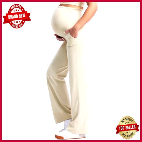 Maternity Yoga Wide Leg Pants with Pockets Petite/Regular/Tall - Picture 3 of 7